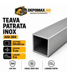 Teava patrata inox AISI 304, 60 x 60 x 5 mm, 6 metri